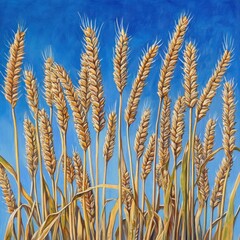 Obraz premium Golden Wheat Stalks Against a Blue Sky