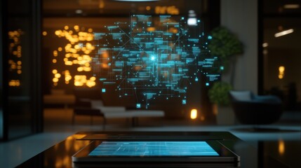 Innovative tech visualization modern office digital display indoor close-up data analysis