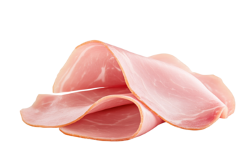 Piece of ham is sliced into three pieces, isolated