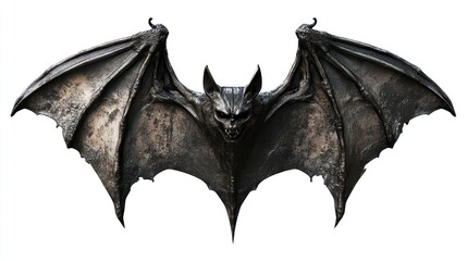 Metal bat wings spread, isolated, Halloween decor, fantasy design