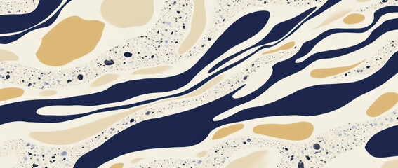 Obraz premium Abstract digital art piece featuring navy blue swirls, cream, and gold accents, creating fluid and dynamic composition that evokes sense of movement and depth