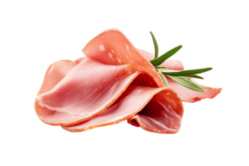 Piece of meat with a bunch of rosemary on top, isolated