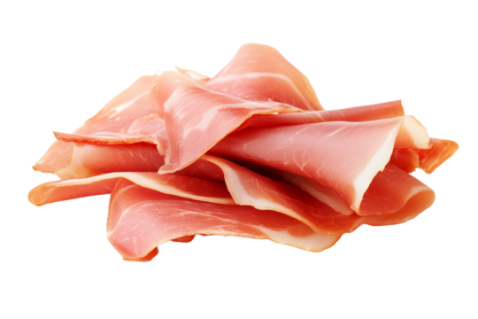 Pile of ham slices on a white background, isolated