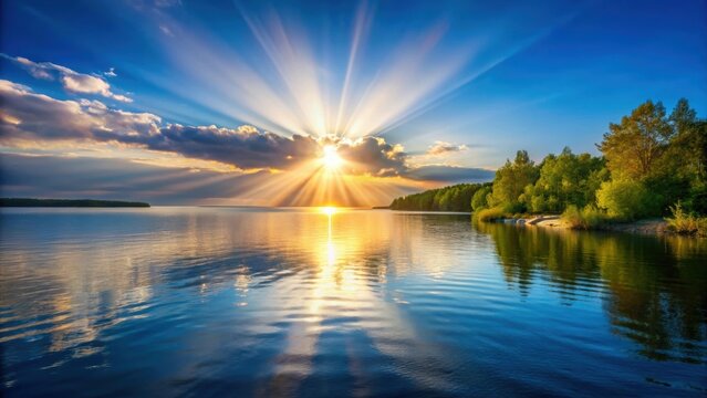 A serene loop of light beaming over peaceful living waters in a scenic natural setting ,  light, beam, loop, living waters