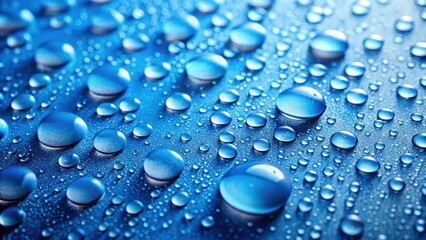 Water drops on bright blue surface ,  water, drops, blue background, texture, abstract, macro, condensation, liquid, purity, clean