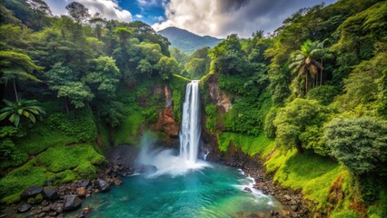 Obraz premium Majestic Volcan Tenorio Waterfall surrounded by lush jungle in Costa Rica, waterfall, Volcan Tenorio, jungle, Costa Rica