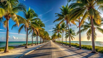 Way to the beach in Key West, Florida lined with tall swaying palm trees, tropical, palm trees, Key West, Florida, beach