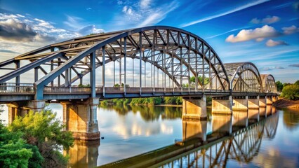 Fototapeta premium Iconic bridge in Selma, Alabama with steel trusses and a history of civil rights marches, Edmund Pettus Bridge