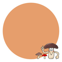 キノコのキャラクター コピースペース(丸の茶色)