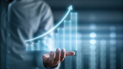 business success mindset concept A hand holding a glowing graph, symbolizing growth and financial success in a modern business environment.