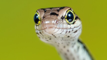 Fototapeta premium Close-up of a snake's head, green background, wildlife photography, nature