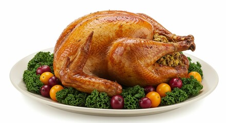 Golden Roasted Turkey with Stuffing and Fresh Garnish

