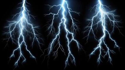 Various lightning bolts set against a black background, electricity, power, energy, thunderstorm, bright, flash, storm