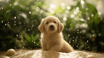 Adorable Puppy in Garden Setting

