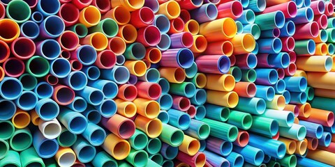 Colorful PVC pipes background with various sizes and angles ,  pipes, vibrant, plastic, construction, industry