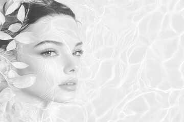 Serene Woman Water Reflection Monochrome Beauty Leaves