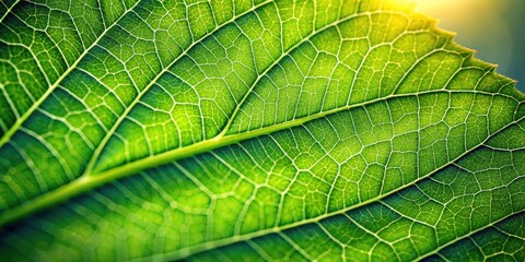 Obraz premium Extreme close up view of a backlit green leaf, nature, plant, macro, close-up, detail, texture, vibrant, organic, fresh