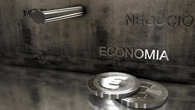 monedas con el s&iacute;mbolo del euro,  cayendo con texto en espa&ntilde;ol