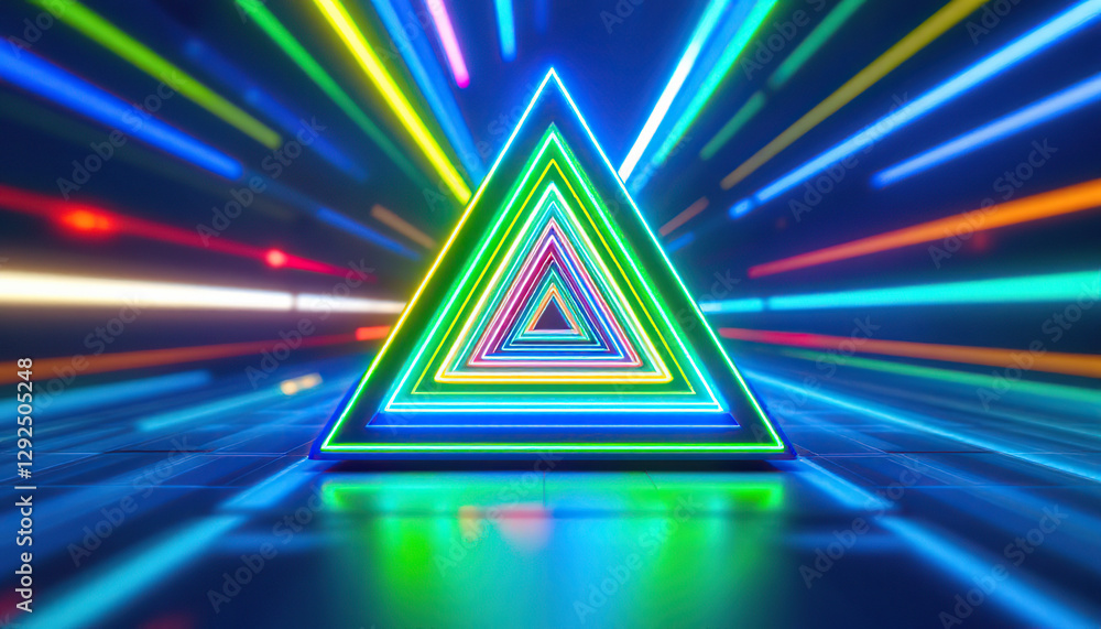 Aufkleber neon triangle tunnel abstract background with colorful lights