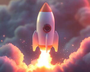 Rocket Launch in Cloudy Sky