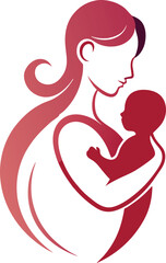 Mother and baby Silhouette with minimalist style