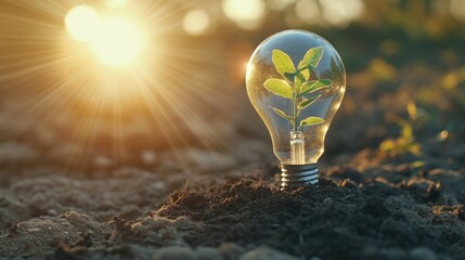 Green Energy Concept: Plant Growing Inside a Light Bulb