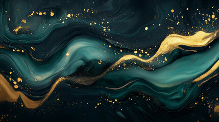 Abstract Gold and Teal Fluid Art
