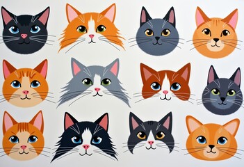 Obraz premium Seamless White Paper with Pastel Cat Face Stamps: Detailed and Cute Vector Pattern Perfect for Fabric Design, Stationery, Kids' Decor, and Unique Gift Wrapping Ideas.