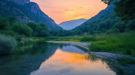 Mountain Lake at Sunset Reflection
