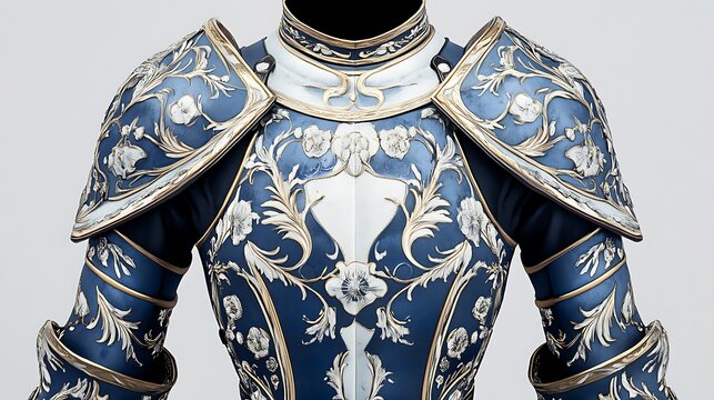 Elegant Blue and Gold Ornate Plate Armor: A 3D Render AI Generated - Powered by Adobe