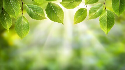 Green Leaves with Sunlight and Dewdrops Background