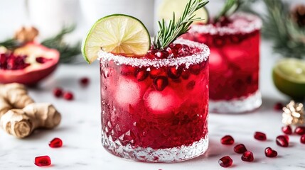 Refreshing Pomegranate Cocktail with Lime and Rosemary