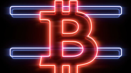 Glowing neon Bitcoin symbol on a dark background