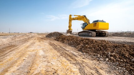 Excavator digging earth at construction site