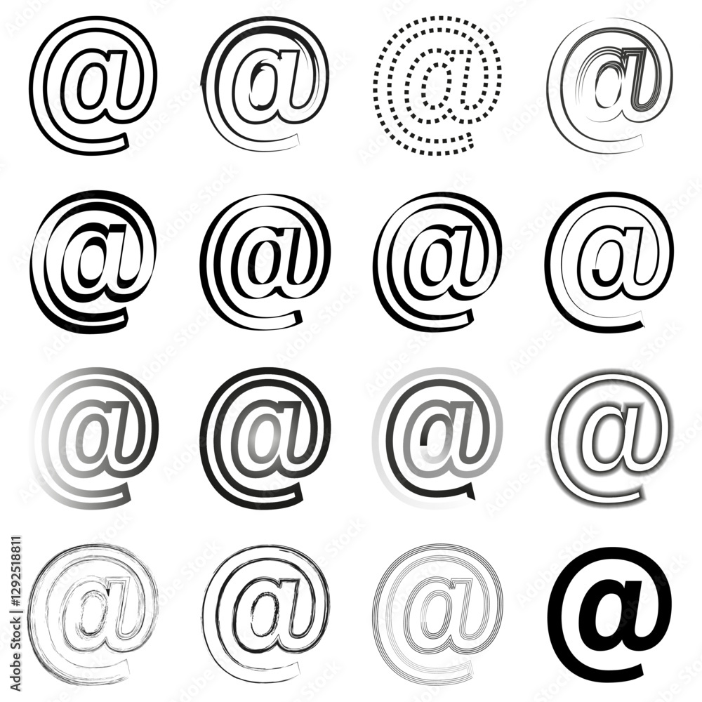 Poster email symbol set. black outline design. communication internet icon. digital typography element.