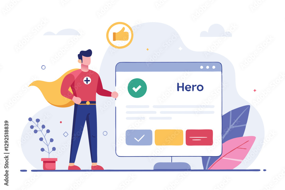 Poster modern digital interface design featuring a man holding a location icon and showcasing user engageme