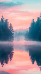 Fototapeta premium Radiant Dawn: Serene Lakeside At Sunrise Illuminates Sky With Ethereal Light Reflecting On Tranquil Waters