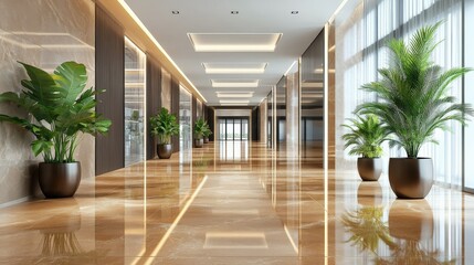 Fototapeta premium A clean and bright office with desks, chairs, and computers