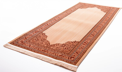 Beige Prayer Rug with Brown Floral Pattern and Fringe