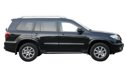 a side view of a black suv. showcasing its sleek design and spacious structure the vehicle is positioned against a plain white background. emphasizing its contours and features. making it suitable for