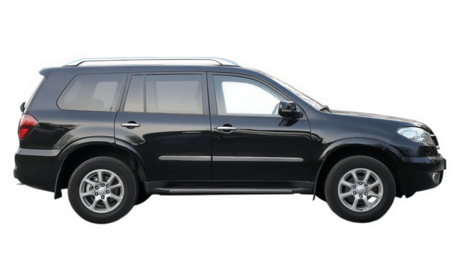 a side view of a black suv. showcasing its sleek design and spacious structure the vehicle is positioned against a plain white background. emphasizing its contours and features. making it suitable for