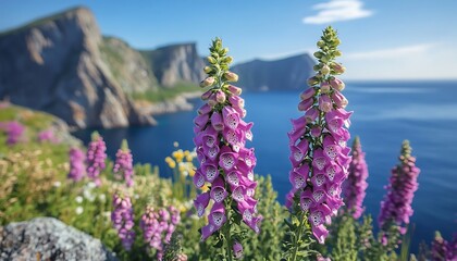 Purple Foxgloves by the Sea