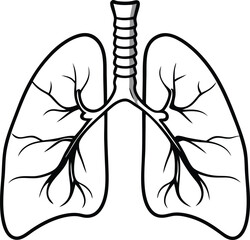 Human Lungs Silhouette Anatomical Black and White Design.