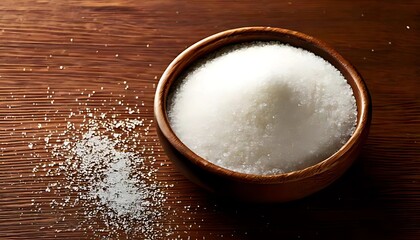 Close up a sugar and cane in wooden spoon on the table