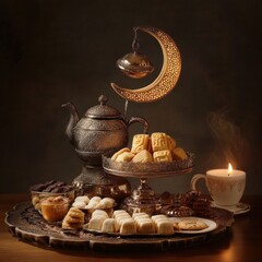 Ramadan Sweets, Tea, and Moon Decor