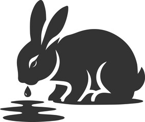 Rabbit drinking water from a pond animal vector silhouette
