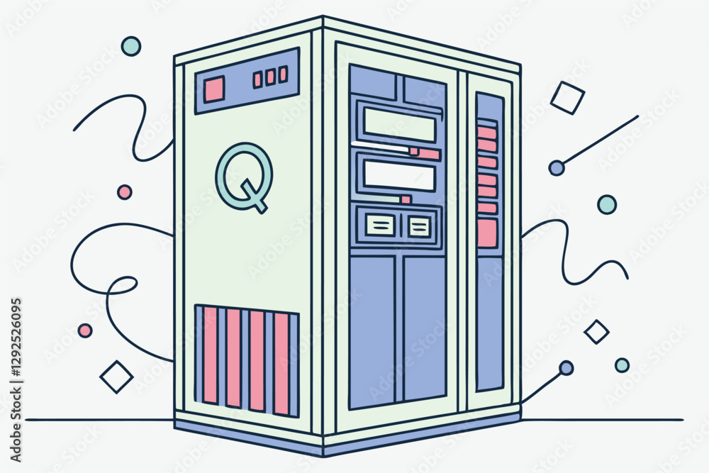 Poster unique illustration of a modern computer with colorful design elements in a digital environment show