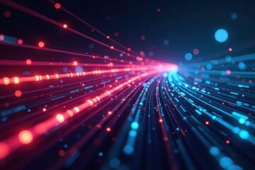 Obraz premium Abstract image of light streaks representing fast data transfer via fiber optics , data stream, internet access, optic fiber