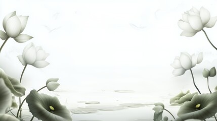Serene White and Grey Lotus Flowers on Water Background