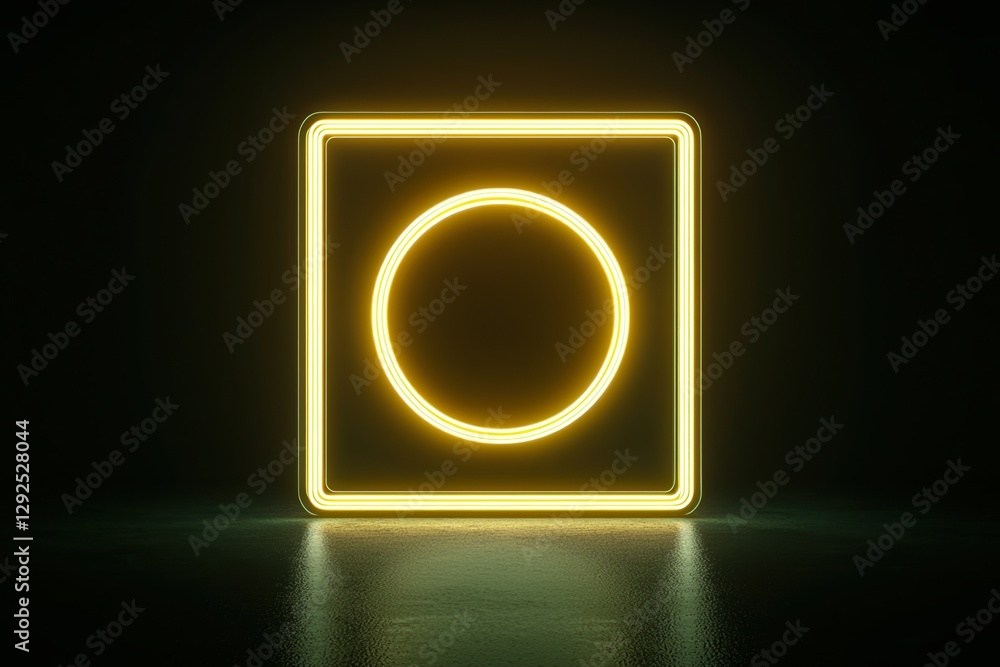 Poster cybersecurity concepts. neon square and circle glowing in a dark space.